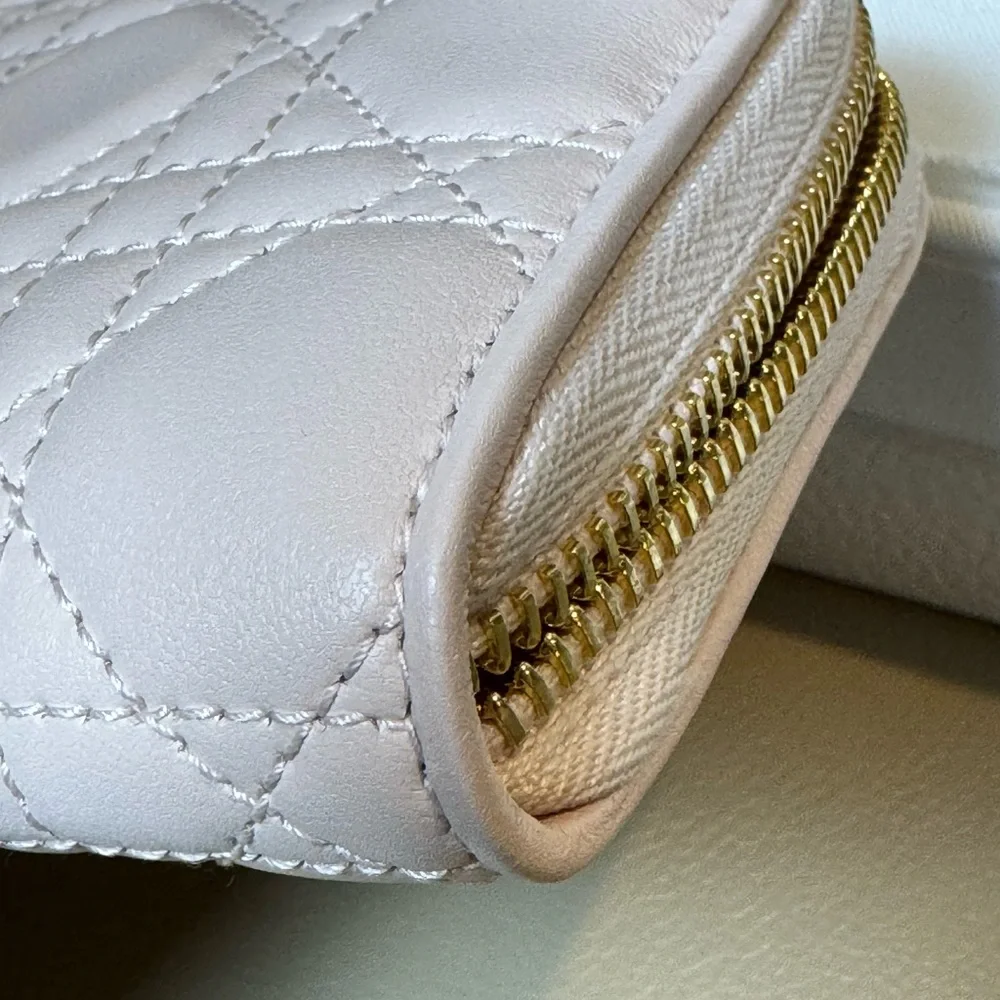 Dior Quilted Cannage Leather Zip Wallet in Pale Pink with Gold Hardware, NWOT
